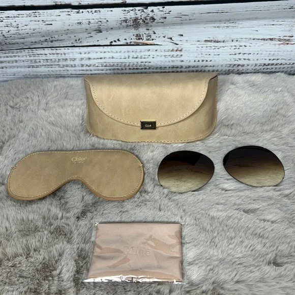 Chloe Sunglass Case NEW CHLOE Sunglasses Case Brown Leather Hard Clamshell with  main image 3